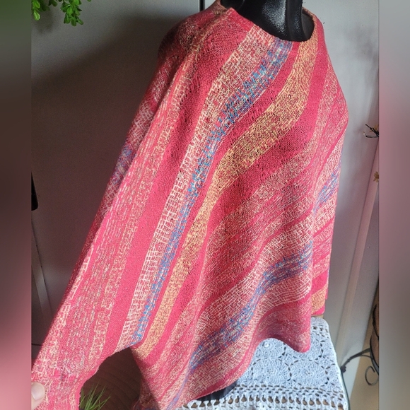 Nally & Millie Pink Multi Colored Striped Dolman Sleeve Top OS - Picture 2 of 6